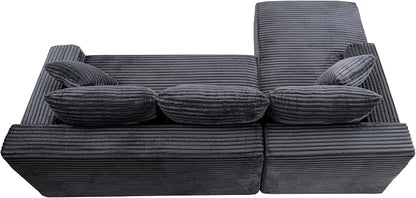 95" L-Shaped Cloud Sectional Couch, Left Facing Modular Compressed Boneless Sectional Sofa with Chaise Lounge, Plush Corduroy Boneless Corner Sofa for Living Room