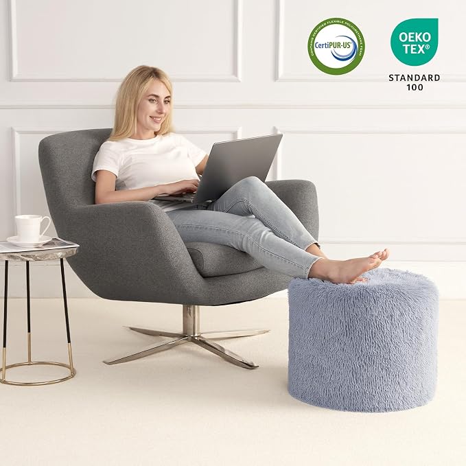 Hansleep Whole Foam Pouf Ottoman, Durable Sturdy Stool with Washable Cover Grey