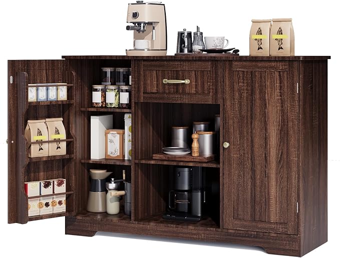 Gizoon 45" Kitchen Sideboard Buffet Cabinet with Storage Coffee Bar Cabinet with Drawer, Kitchen Pantry Storage with Door and Shelves for Bathroom and Living Room, Dark Brown