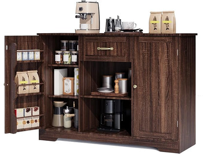 Gizoon 45" Kitchen Sideboard Buffet Cabinet with Storage Coffee Bar Cabinet with Drawer, Kitchen Pantry Storage with Door and Shelves for Bathroom and Living Room, Dark Brown
