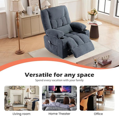 MAHOMICO Recliner Chair with Cup Holders for Living Room Single Seat Manual Oversized Recliner with Ergonomic, Side Pocket for Adult