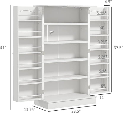 HOMCOM 41" Kitchen Pantry Storage Cabinet, Freestanding Kitchen Cabinet with 12 Door Shelves, Double Doors, 5-Tier Shelving and Adjustable Shelves, White