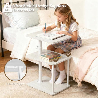 Faesun 360° Swivel Side Table for Height Adjustable, C Shaped End Table for Couch with Storage, 3-Tier Night Stand with Open Shelf, Tv Tray for Small Spaces, Living Room, Bedroom, White