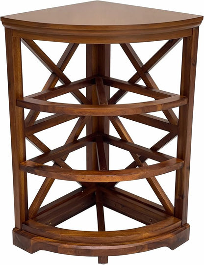 eHemco Hampton Meadows 3 Tier X-Side Corner Table Storage Cabinet, Walnut | 3 Wicker Baskets
