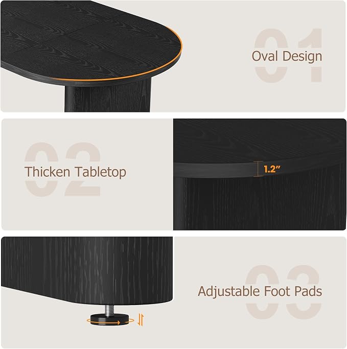 IDEALHOUSE 70.8" Oval Dining Table for 4-8, Wood Kitchen Table with Double Pedestal Base, Spacious Dining Room Table for Kitchen, Living Room, Reception Area, Natural Finish, Black