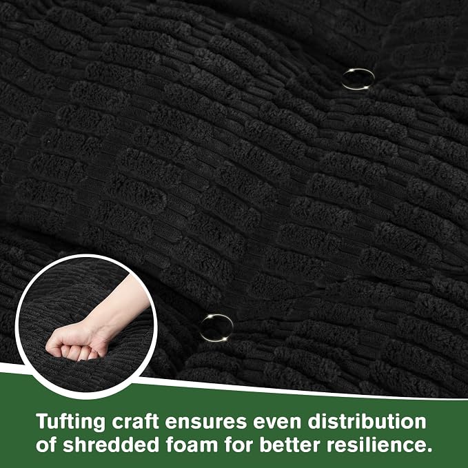 idee-home Egg Chair Cushion Replacement, Tufted Hanging Egg Chair Cushions | Oversized Wicker Swing Cushion with Corduroy Cover for Indoor Hammock Basket Chair, Black (Chair Not Included), 48x32 Inch