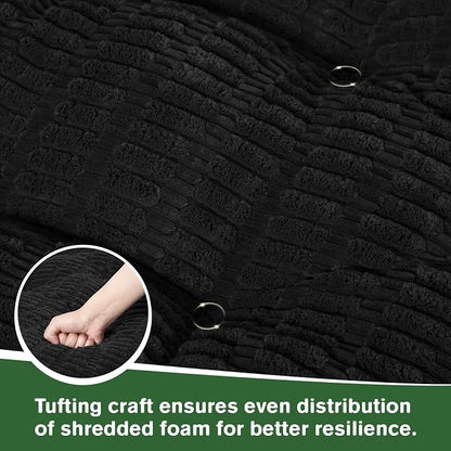 idee-home Egg Chair Cushion Replacement, Tufted Hanging Egg Chair Cushions | Oversized Wicker Swing Cushion with Corduroy Cover for Indoor Hammock Basket Chair, Black (Chair Not Included), 48x32 Inch