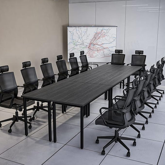 Bonzy Home Conference Tables 14ft Meeting Room Study Writing Printer Table Office Computer Desk for 16 People Save Space Design Modern 6PCS (165.3"x47.2"x29.5", Black)