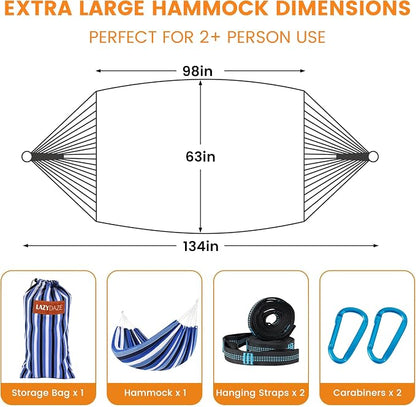 Lazy Daze Hammocks Double Brazilian Cotton Hammock, Extra Large Portable Outdoor Camping Hammock with Tree Straps & Travel Bag for Backyard Patio Poolside Indoor, 550lbs Capacity, Blue