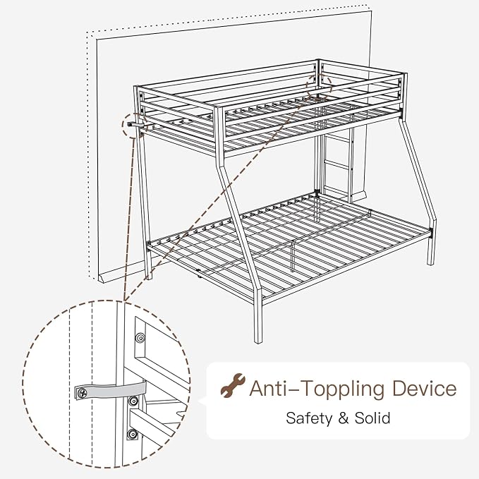 ikalido Metal Loft Bunk Bed Twin Over Full Size with Landder, Cream White | Safety Guardrail,No Box Spring Needed, Space Saving Bedroom Furniture