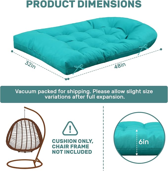 idee-home Egg Chair Cushion Replacement, Hanging Chair Cushion Outdoor | Cushions with Waterproof Cover for Wicker Patio Hammock Swing, Blue (Swing Not Included)
