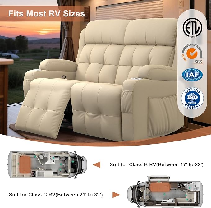 Loveseat Recliner Sofa, Home Theater Seating with Massage, Reclining Loveseats with Console, Wall Hugger RV Couch Movie Theater Chairs, RV Furniture Sofas with USB, Cup Holders, Drawer for Gaming Room