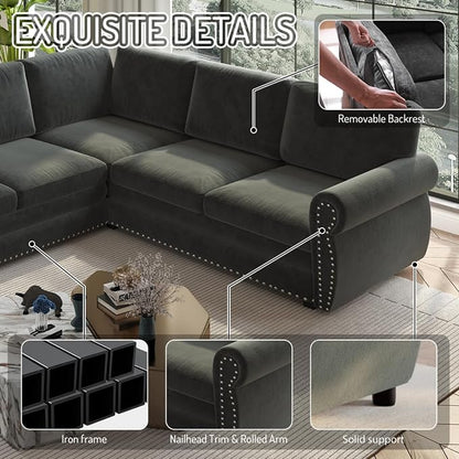 88.2" Sectional Sleeper Sofa with Pull Out Bed - Oversize L-Shaped Convertible Sleeper Couch Bed, Button Tufted Chesterfield Sofa, Chenille Vintage Couches for Living Room(4-Seater, Dark Grey)