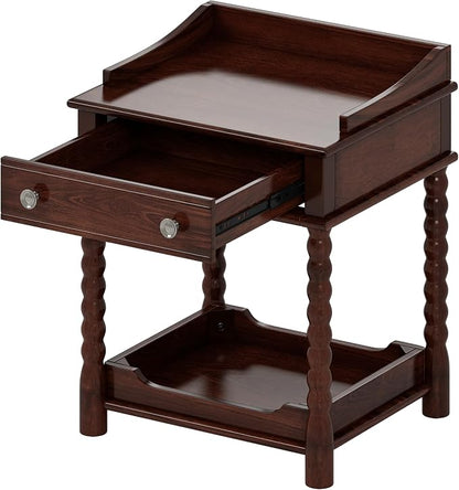 Walnut 3 Pieces Full Bedroom Set, Vintage Platform Bed Frame Full Size with 2 Nightstand, Wood Traditional Bedframe with Spindle Headboard, No Box Spring Required (Walnut, Full)