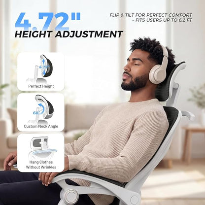 CYKOV Ergonomic Office Chair with Footrest - Adjustable Lumbar Support & Headrest, 90-135° Reclining Mesh Back Computer Chair - Home Office/Gaming, 350lbs Capacity