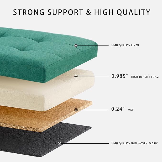 HAUSFRAU 31.5 Inches Ottoman with Storage Bench, Folding Ottoman Bench Small Foot Rest Stool, Bedroom Bench with Flipping Lid, Linen Yellow