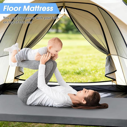 CYMULA 3 Inch Memory Foam Camping Pad, Camping Essentials Roll Up Floor Mat for Car Camping, Cot, Tent, Truck, Travel and Guest Use, Non-Slip Waterproof Bottom, Removable Cover