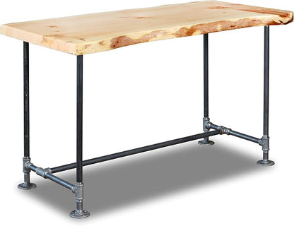SRLWerks Industrial Pipe & Live Edge Top Vintage Table - Rustic Wood Desk for Home Office