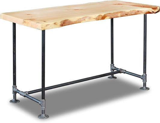 SRLWerks Industrial Pipe & Live Edge Top Vintage Table - Rustic Wood Desk for Home Office