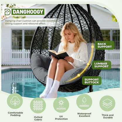 DANGHOOGY Egg Chair Cushion, Waterproof Outdoor Egg Replacement Cushions, Patio Chair Cushions for Outdoor Funiture, Thickened Hanging Chair Cushion, 35x47x7 Inches (Grey)