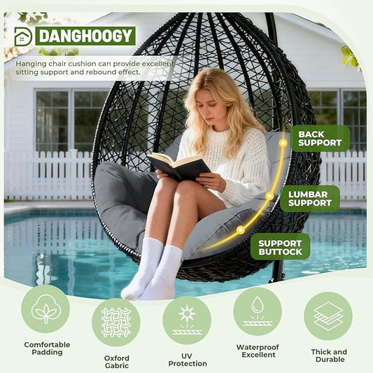 DANGHOOGY Egg Chair Cushion, Waterproof Outdoor Egg Replacement Cushions, Patio Chair Cushions for Outdoor Funiture, Thickened Hanging Chair Cushion, 35x47x7 Inches (Grey)
