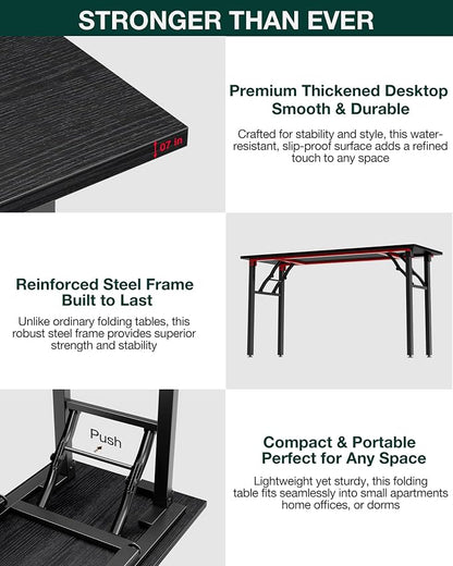 Frylr Small Folding Computer Desk – Portable 55.1 Inch Foldable Laptop Table, Collapsible and Compact for Easy and Fast Setup, Lightweight for Small Spaces, Home Craft and Study Use, Dark Oak
