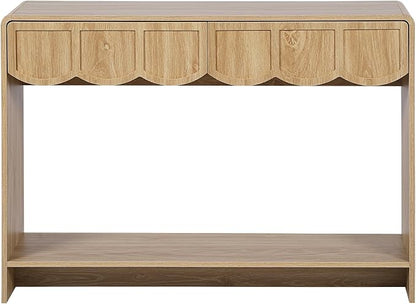 ORRD Console Table with Drawers, Mid-Century 43 Inches Narrow Entryway Table with Open Storage Shelves, Hallway Accent Tables Behind Couch Tables for Living Room - Natural