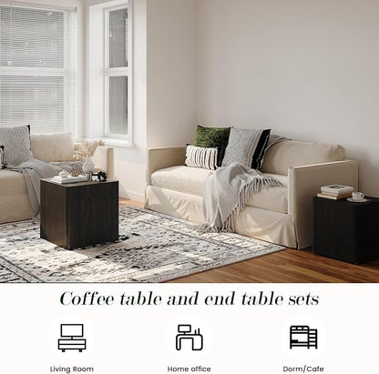 Nesting Coffee Table Set of 2, Modern Coffee Table and End Table Sets, Small Wooden Nesting Side Tables for Living Room Bedroom Apartment(Black)