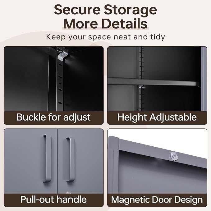 Metal Storage Cabinet with Lock,71" Garage Cabinets with 2 Doors and 4 Adjustable Shelves, Steel Locking Caninets Tall Tool Storage Caninet, Lockable File Cabnet for Home Office, Pantry