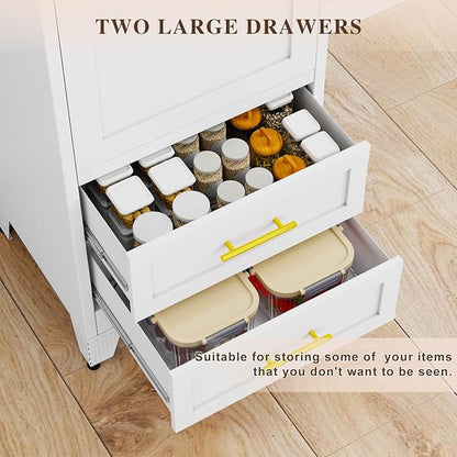 Tall Metal Narrow Storage Cabinet 67" H with 2 Drawer, White Pantry Cabinets with 2 Adjustable Shelves and Door,Tall Bathroom Cabinet for Kitchen, Home Office, Living Room, Dining Room