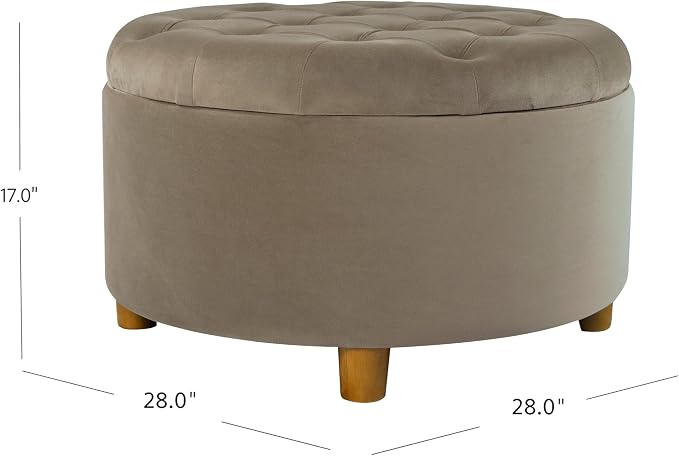 HomePop 28" Button Tufted Velvet Round Storage Ottoman - Fawn Velvet