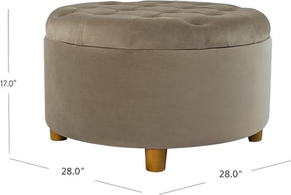 HomePop 28" Button Tufted Velvet Round Storage Ottoman - Fawn Velvet