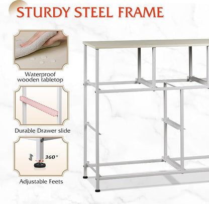 WLIVE 7 Drawer Dresser TV Stand, Entertainment Center, Media Console Table with Metal Frame and Wood Top for TV up to 45 inch, Chest of Drawers for Bedroom, Living Room, Light Grey