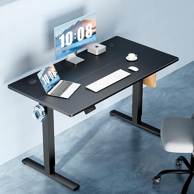 DUMOS 55 Inch Electric Standing Desk Height Adjustable, Sit to Stand Computer Workstations Large Work PC Table Home Office Writing Gaming Desks with Memory Presets for Walking Pad, Bedroom, Black