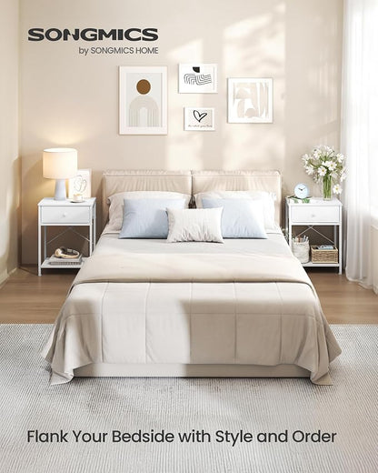 SONGMICS Bedside Table, Side Table with Drawer, Nightstand with Lower Shelf, for Bedroom, Living Room, 11.8 x 15.6 x 23.8 inches, Set of 2, Cloud White, BELLAH Collection ULGS111W101S