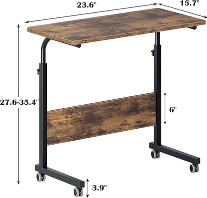 DlandHome Rolling Desk Adjustable Standing Desk, Mobile Side Table 31.4 Inches w/Wheels Adjustable C Table Movable Portable Laptop Computer Stand for Bed Sofa,Retro