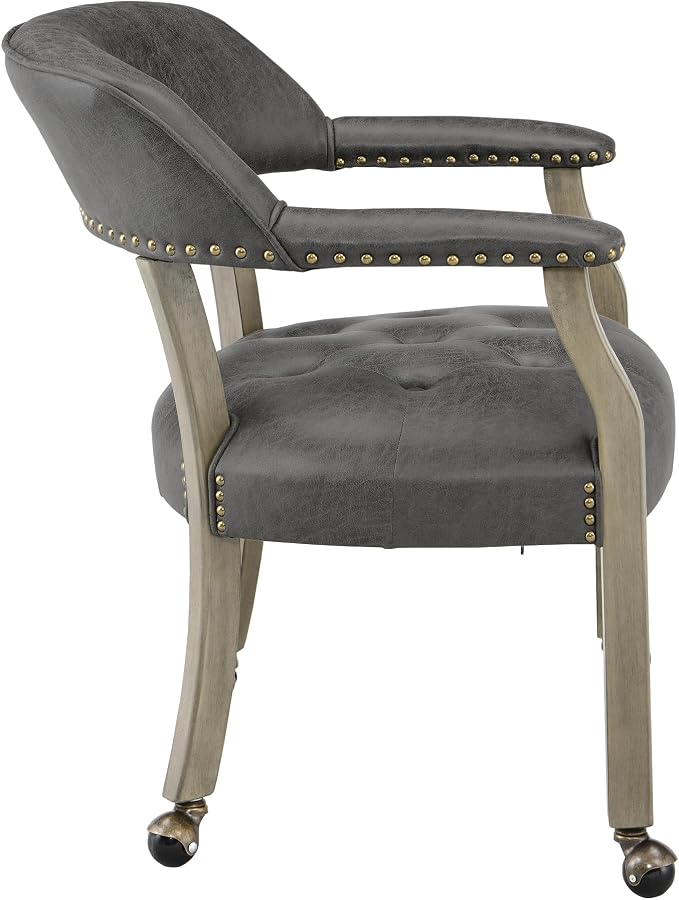 LEEMTORIG Set of 8 Dining Chairs with Casters and Arms, Rolling Dining Chairs with Wheels for Elderly, Ergonomic Wide Seat Wooden Office Desk Chair, 26"Dx25.2"W, Grey Legs&Dark Grey Fabric SY-1318-GY