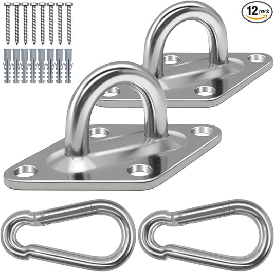 Hammock Hooks Heavy Duty, 1700lbs Capacity Hammock Hanging Kit, 2pcs 10MM 304 Stainless Steel Pad Eye Hooks for Porch Swing Hanging, Hammock Chair, Wall Ceiling Mount Hanger Indoor & Outdoor (Silver)
