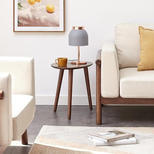 Small Oval Coffee Table, Mid Century Modern Coffee Table for Living Room, 100% Solid Oak Wood Side Table End Tables for Home (Walnut Color, 19.68" Wx13.38 Dx17.71 H)