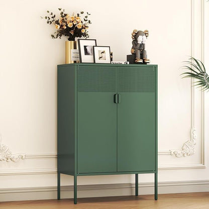 Metal Storage Locker Cabinet with 2 Doors & Adjustable Shelves, 47" Green Accent Furniture, Multipurpose Office Dresser or TV Stand for Home Entryway