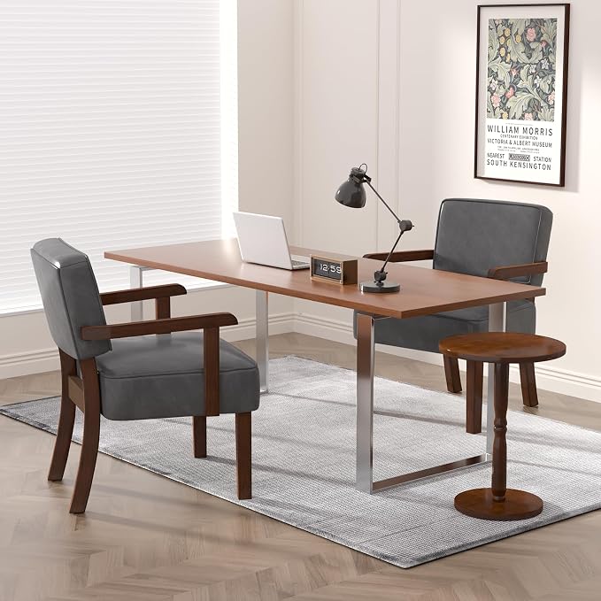 FAGAGA Accent Chair Set of 2 with Table, PU Leather Oversized Living Room Chairs with Soft Seat and Armrests, Armchair for Bedroom, Dinning, Reading and Waiting Rooms (Leather Gray)