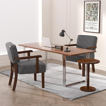 FAGAGA Accent Chair Set of 2 with Table, PU Leather Oversized Living Room Chairs with Soft Seat and Armrests, Armchair for Bedroom, Dinning, Reading and Waiting Rooms (Leather Gray)