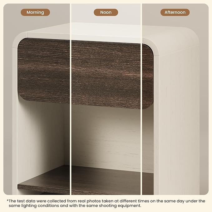 Modern Nightstands Set of 2,Bedside Table with Open Shelf,Night Stand with Drawer Storage,Wooden End Table for Bedroom, Side Table White and Walnut