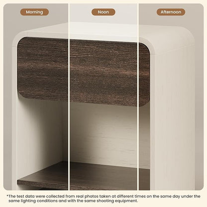 Modern Nightstands Set of 2,Bedside Table with Open Shelf,Night Stand with Drawer Storage,Wooden End Table for Bedroom, Side Table White and Walnut