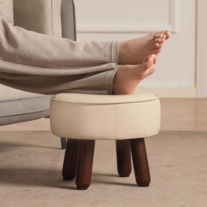 oakvivo 13in Small Foot Stool Ottoman, Round Faux Leather Foot Rest for Couch, Under Desk Pouf Footstool Footrest with Non-Skid Rubber Legs for Ling Room, Bedroom, 13''L x 13''W x 10.2''H, Beige