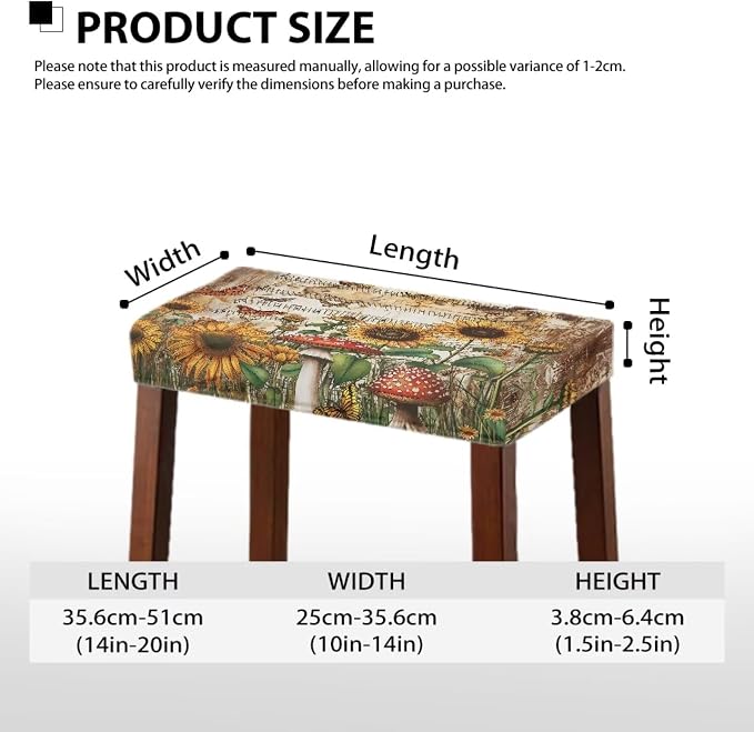 Mushroom Sunflower Bar Stool Covers Rectangle Butterfly Fall Bar Stool Covers Rectangle Set of 2 Stretchy Vanity Chair Cover Seat Cover with Elastic Band