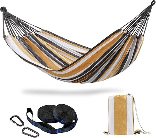 CHULIM Brazilian Double Hammock with Tree Straps,Extra Large 94x63IN,2 Persons Hammock for Backyard Patio Outdoor and Indoor,450lbs Weight Capacity,Soft Woven Cotton Fabric - Coffee Stripe