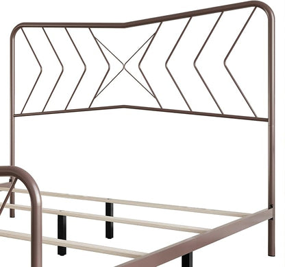 HOME DESIGN Fargo Queen Size Metal Bed Frame, Minimalist Headboard and Footboard Design, Sturdy Metal Construction, Easy Assembly, Transitional, Pink