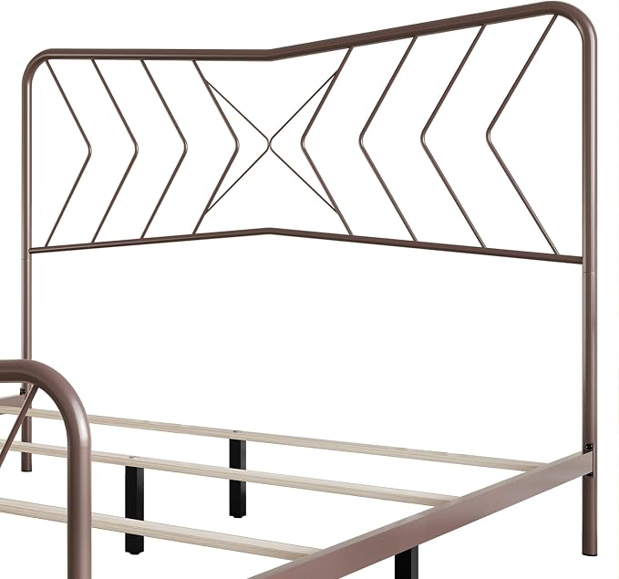 HOME DESIGN Fargo Full Size Metal Bed Frame, Minimalist Headboard and Footboard Design, Sturdy Metal Construction, Easy Assembly, Transitional, Pink