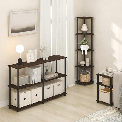 Furinno Turn-N-Tube Side Table, 3-Tier End Table with Open Shelf, Toolless Assembly Night Stand, Bedside Table, for Living Room, Bedroom, Brown Walnut